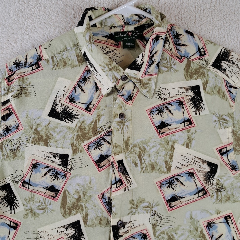 David‎ Taylor Collection Men's L/G Tropical Postcard Print Rayon Hawaiian Shirt
